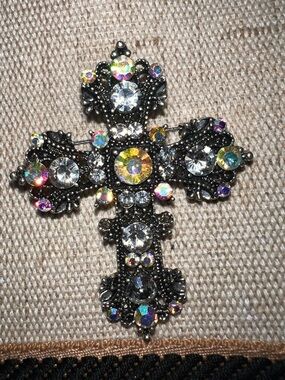 Crystal Cross Brooch & Pendant in Clear and Iridescent Stones
